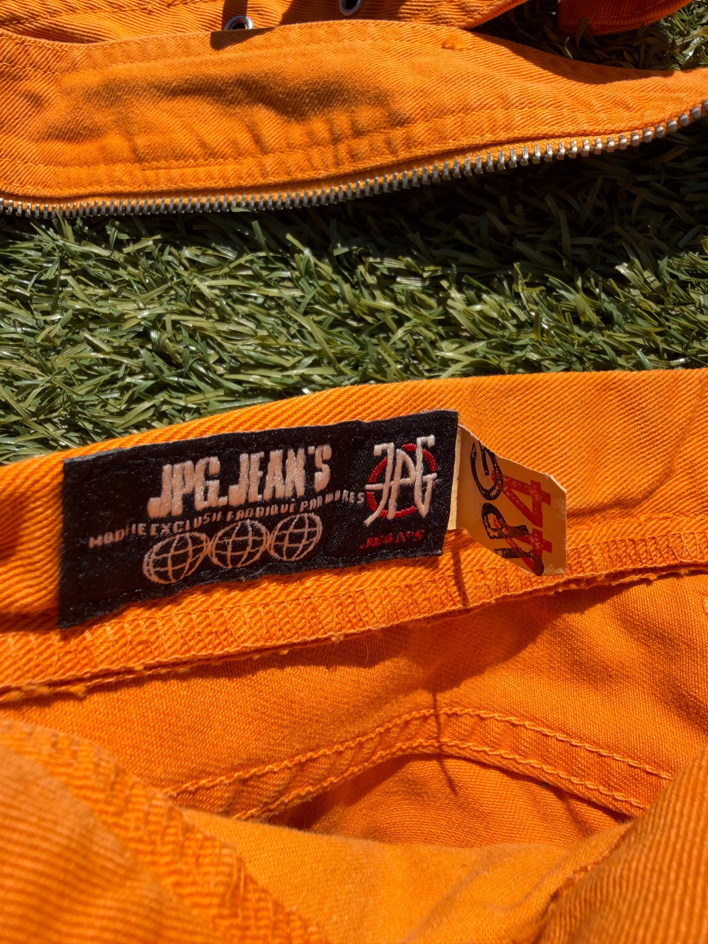1990s Jean Paul Gaultier Orange Convertible Belt Zipper Denim