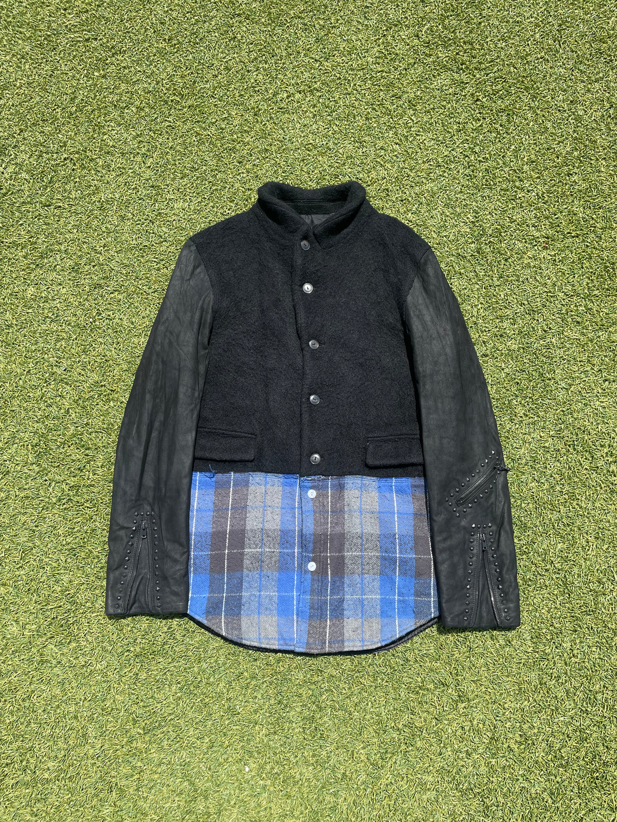 AW05 “The High Streets” - Number (N)ine Hybrid Leather Studded Sleeve Wool Jacket