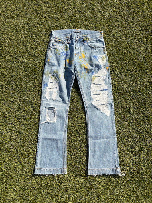 SS2005 Dolce & Gabbana Paint Splatter Distressed Denim