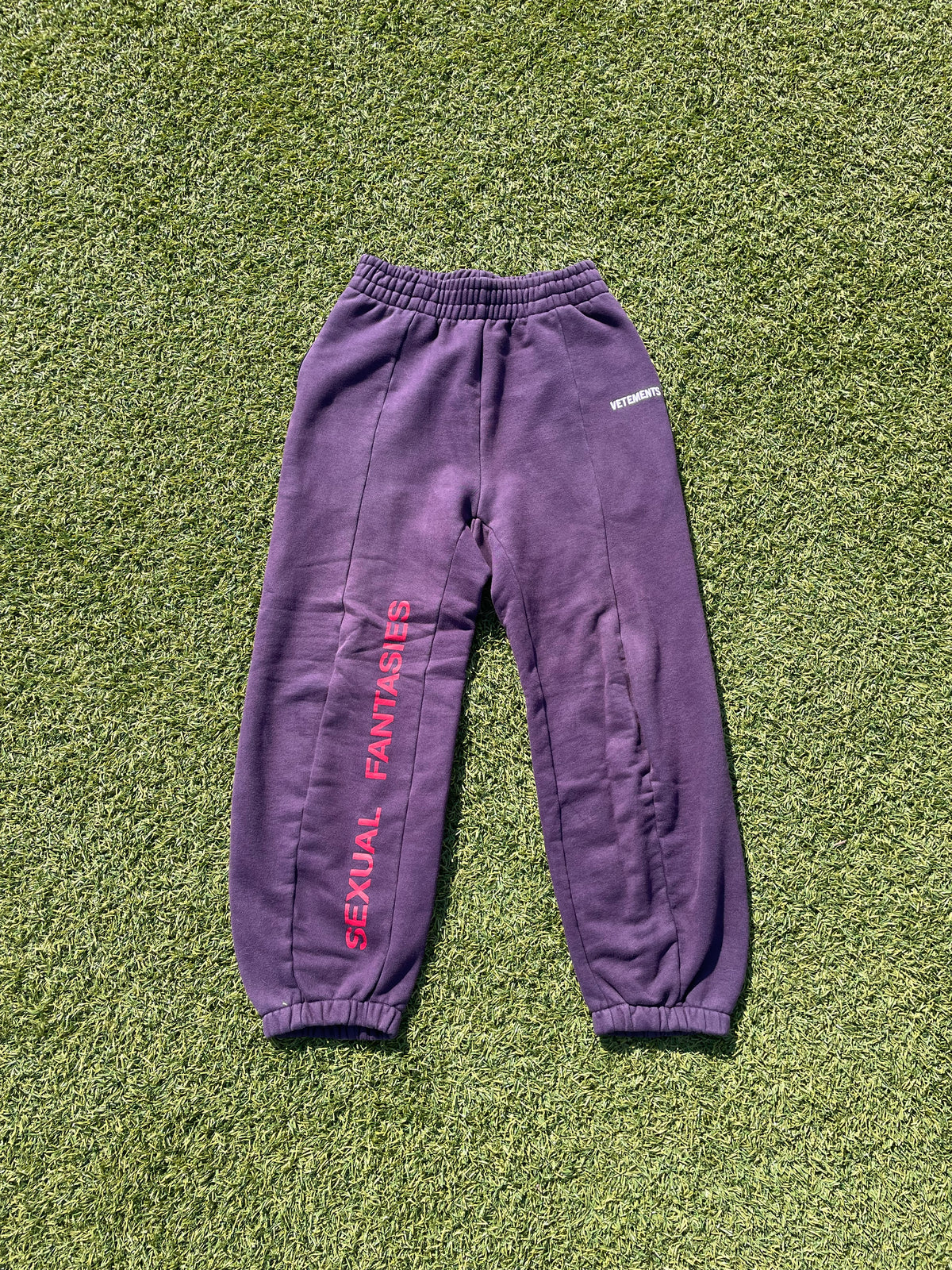AW17 Vetements “Sexual Fantasies” Reconstructed Purple Sweatpants