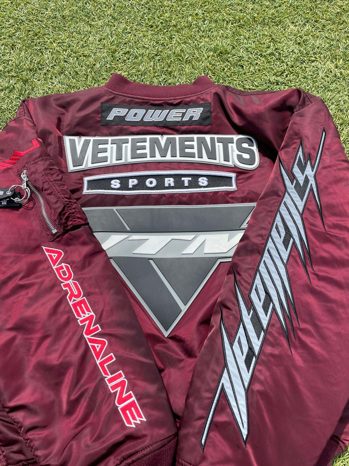 2021 Vetements X Alpha Industries Moto Racing Burgundy Bomber Jacket