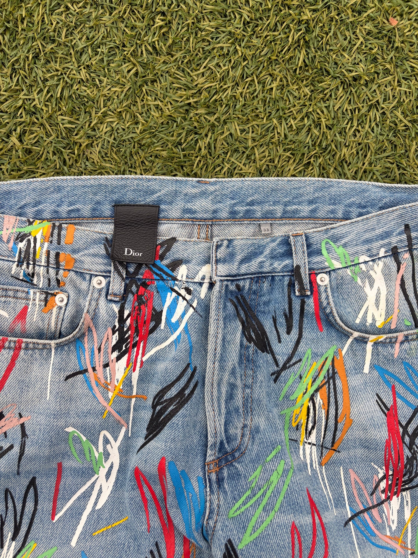 SS15 Dior By Kris Van Assche Multi-Color Scribble Lightwash Denim