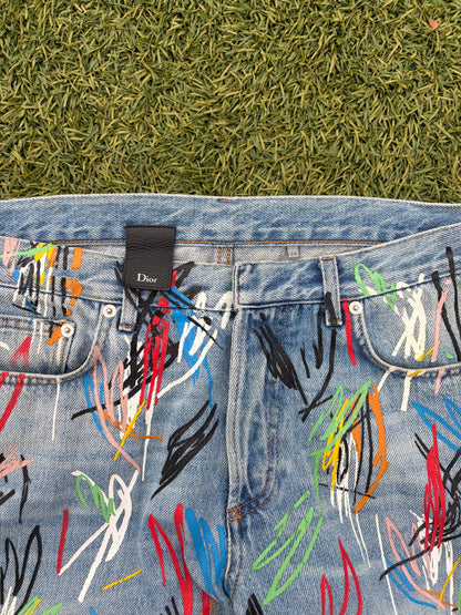 SS15 Dior By Kris Van Assche Multi-Color Scribble Lightwash Denim