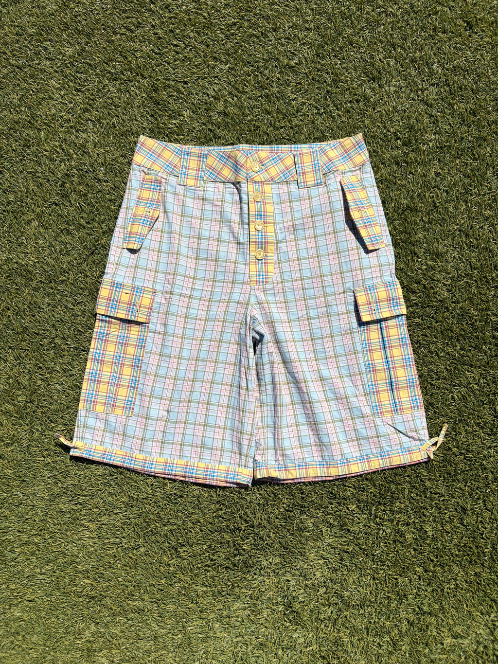 SS25 Aris Tatalovich Two Tone Plaid Cargo Shorts