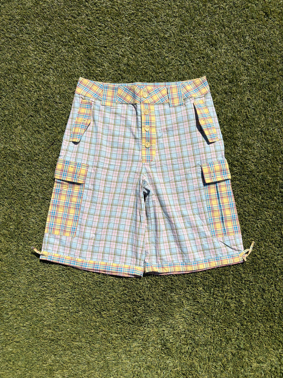 SS25 Aris Tatalovich Two Tone Plaid Cargo Shorts