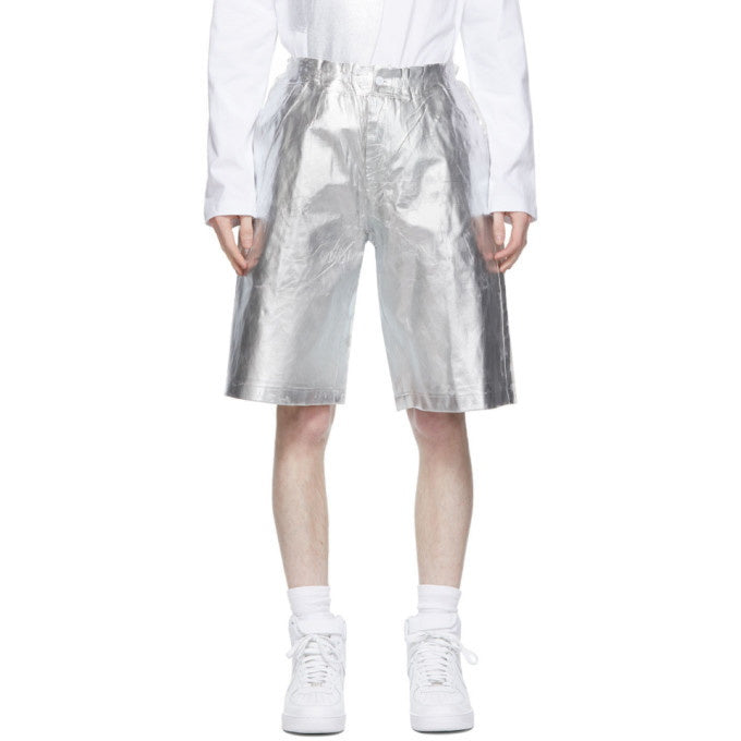 AD2018 Comme Des Garçons Homme+ Silver Foil Pleated Shorts