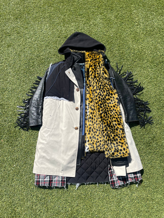 AW18 Balenciaga 7 Layer Hybrid Leather Leopard Fur Trench Coat