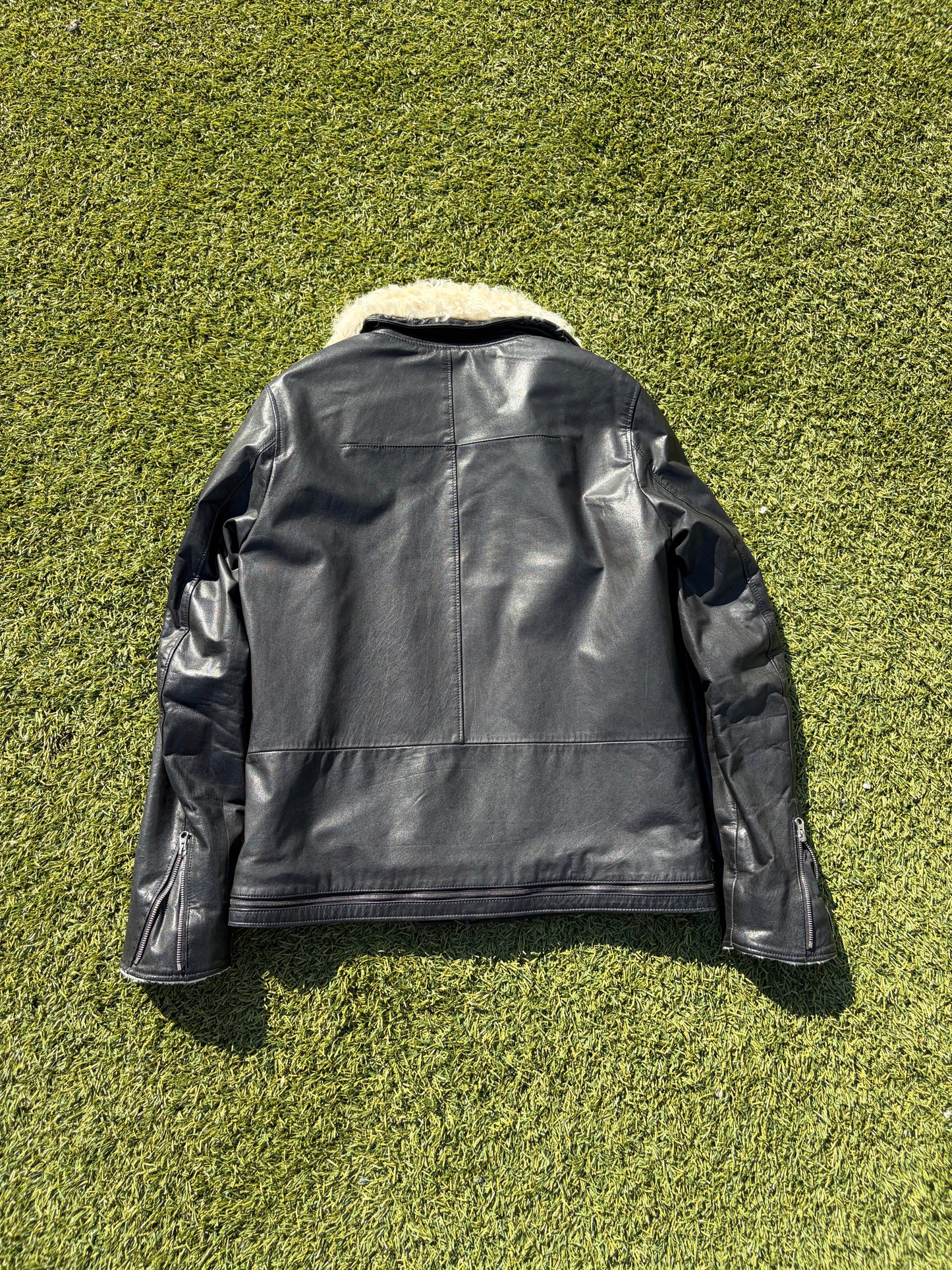 AW06 “Guruguru” - Undercover Wire Collar Horse Leather Shearling Biker Jacket