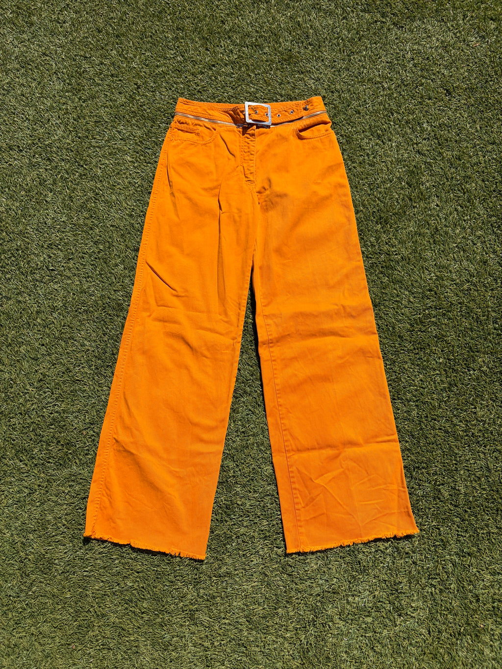 1990s Jean Paul Gaultier Orange Convertible Belt Zipper Denim