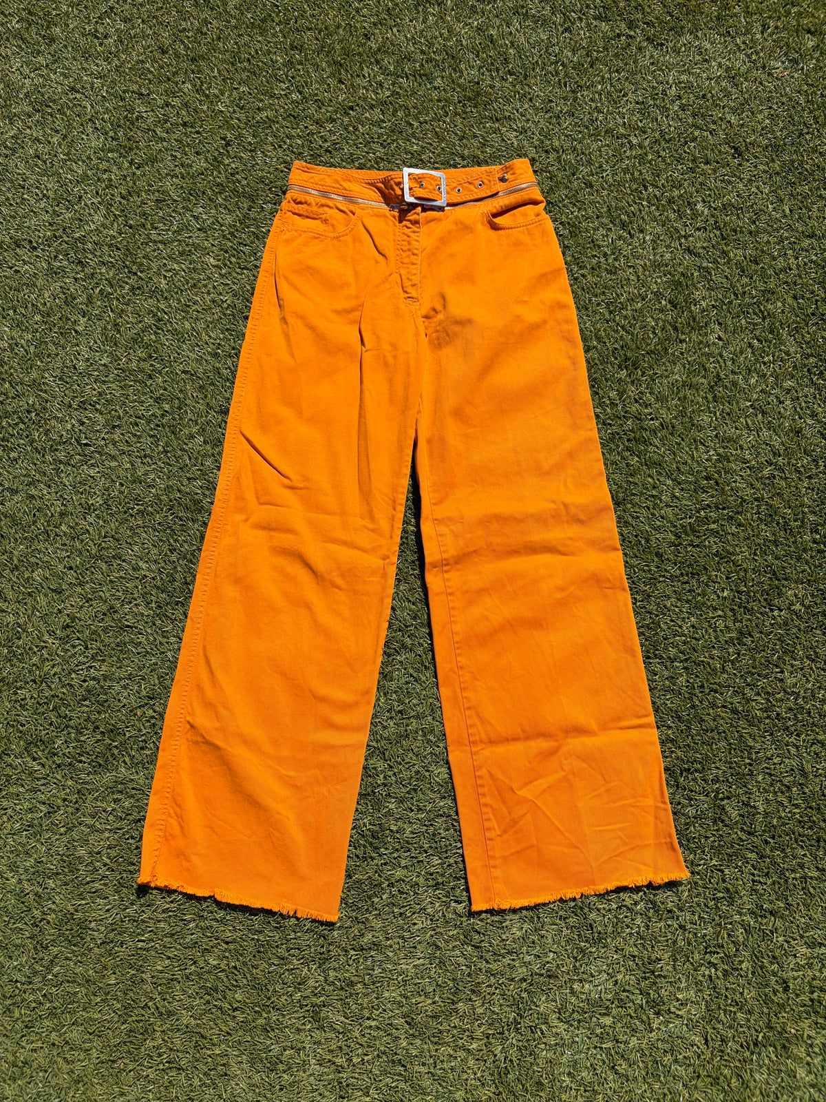 1990s Jean Paul Gaultier Orange Convertible Belt Zipper Denim