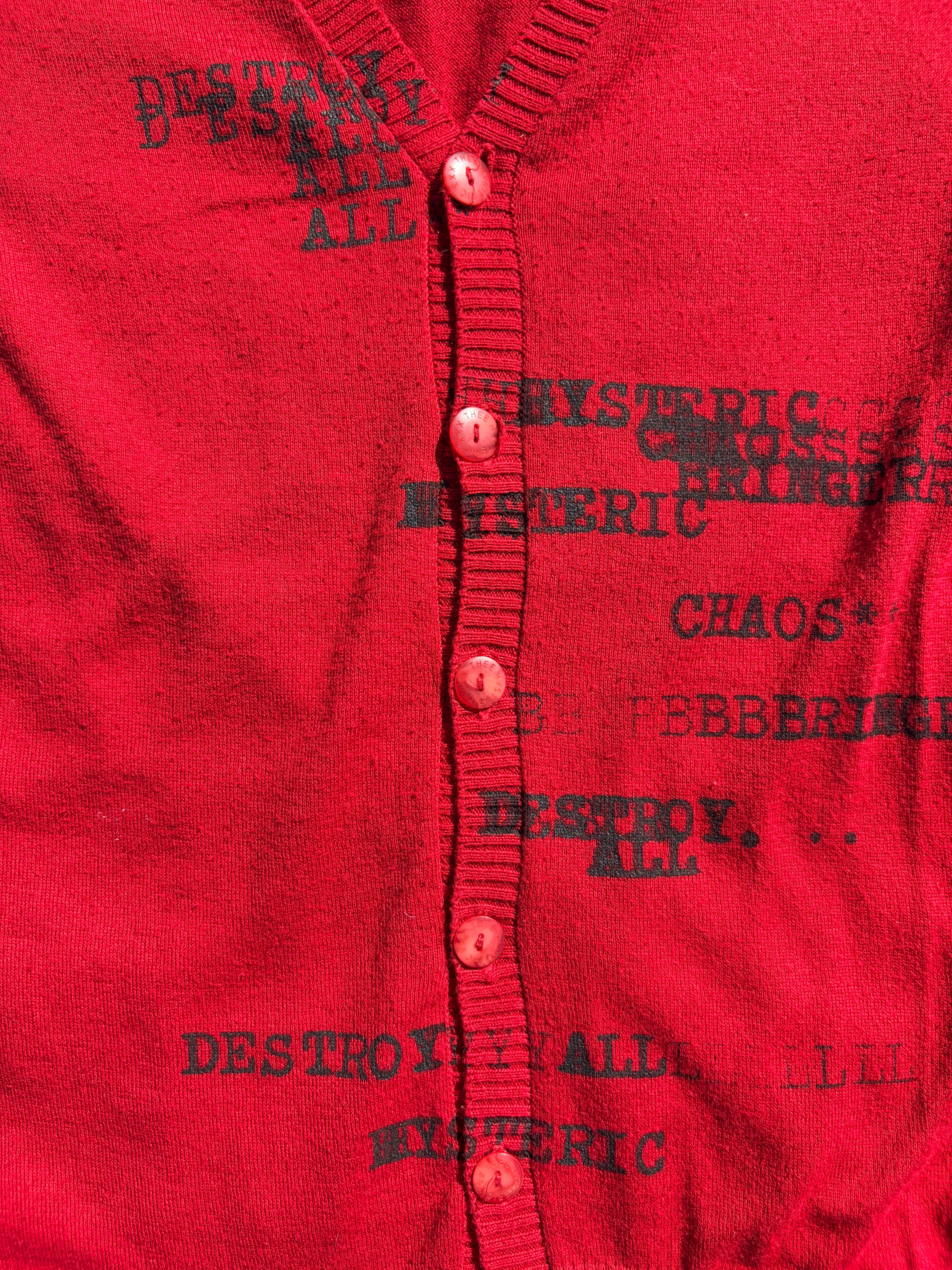 1990s Hysteric Glamour “Destroy All” Red Knit Cardigan – RWNDBCKWRDS