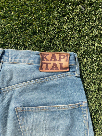 Kapital 14oz Skeleton Bone Lightwash Denim Shorts