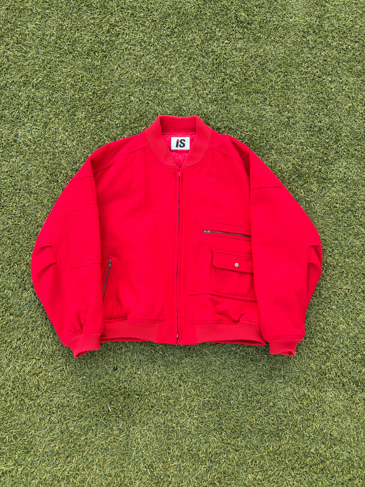 1984 Issey Miyake Sport Care Label Red Wool Varsity Jacket
