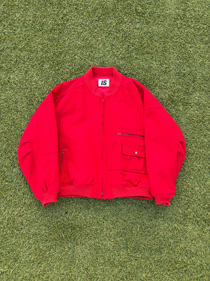 1984 Issey Miyake Sport Care Label Red Wool Varsity Jacket