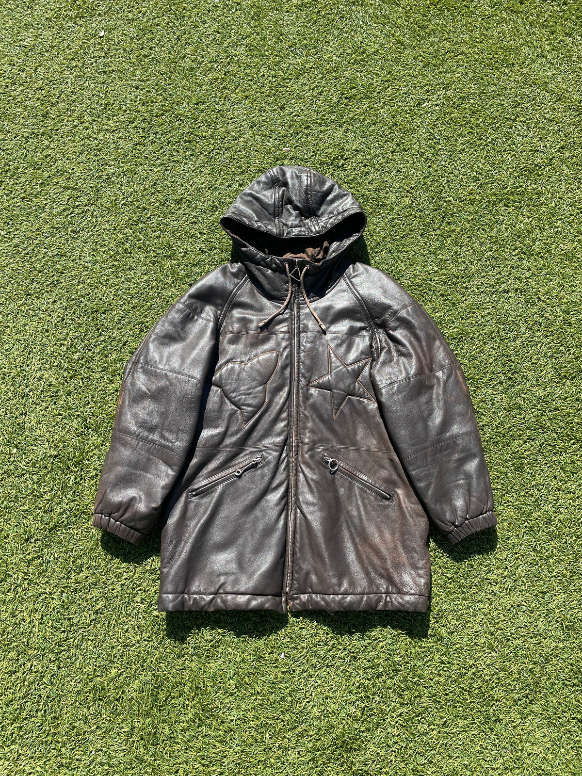 1980s Issey Miyake Sport Label Padded Brown Leather Parka Jacket