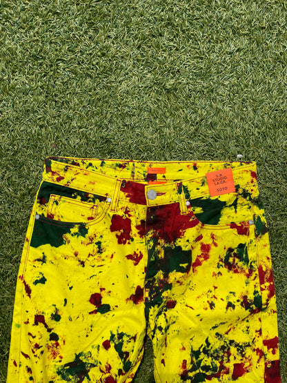 SS20 S.R. Studio. LA. CA. By Sterling Ruby Yellow Hand Dyed Paint Splatter Soto Denim