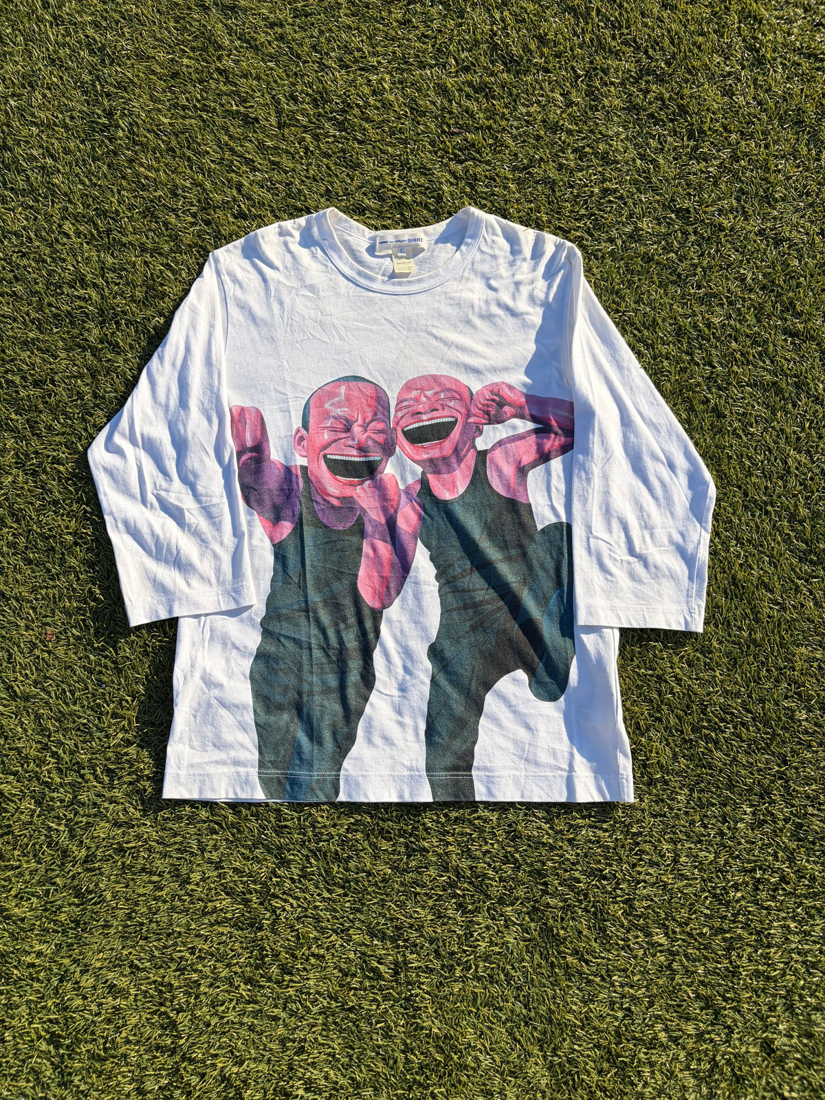 SS21 Comme Des Garçons SHIRT By Yue Minjun “Laughing Duo” 3/4 Sleeve T-Shirt