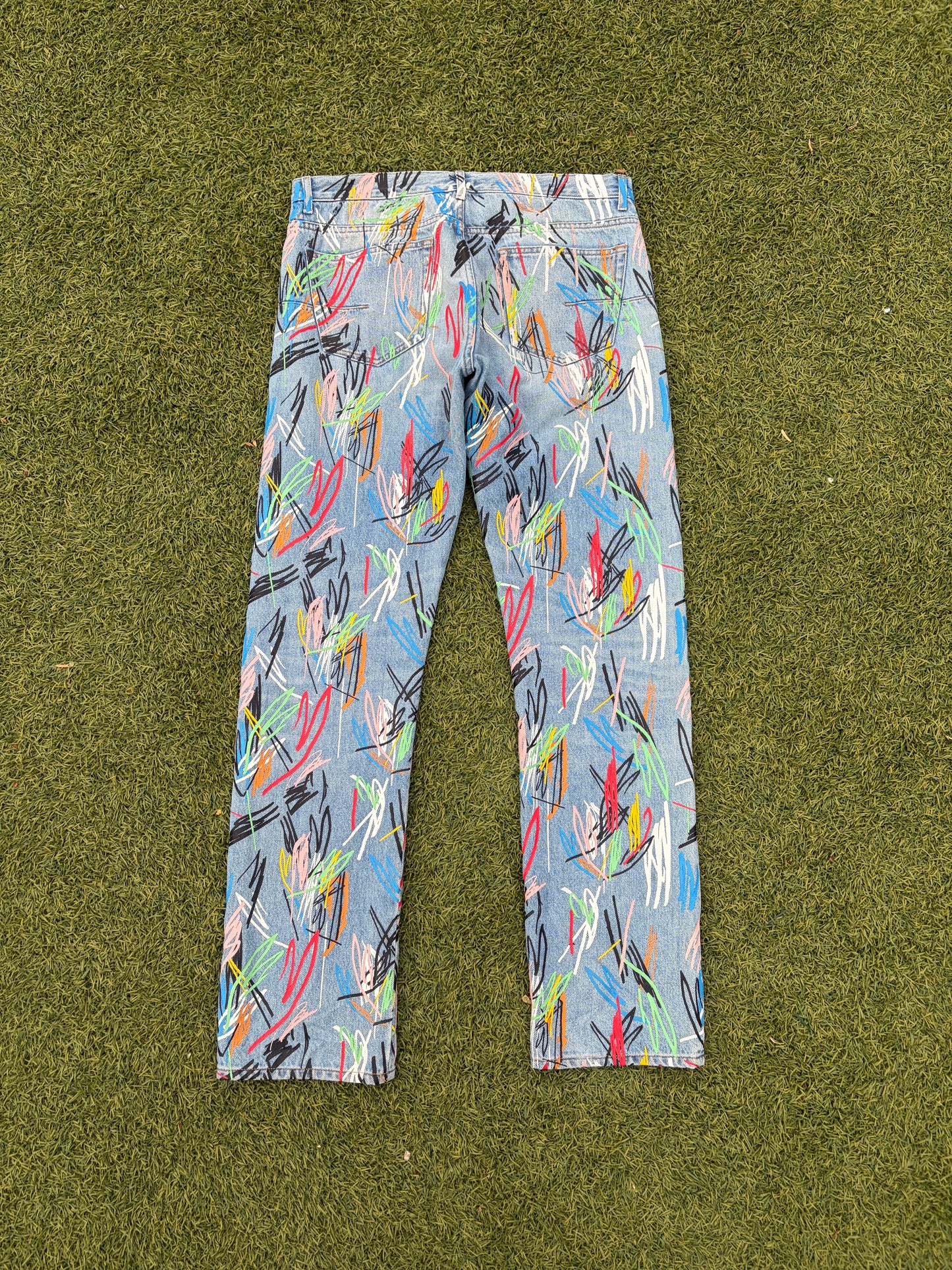 SS15 Dior By Kris Van Assche Multi-Color Scribble Lightwash Denim