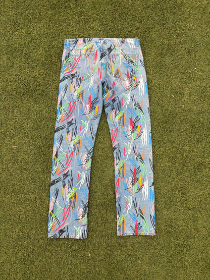 SS15 Dior By Kris Van Assche Multi-Color Scribble Lightwash Denim