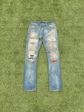AW04 “But Beautiful” - Undercover 68 Red Yarn Distressed Denim