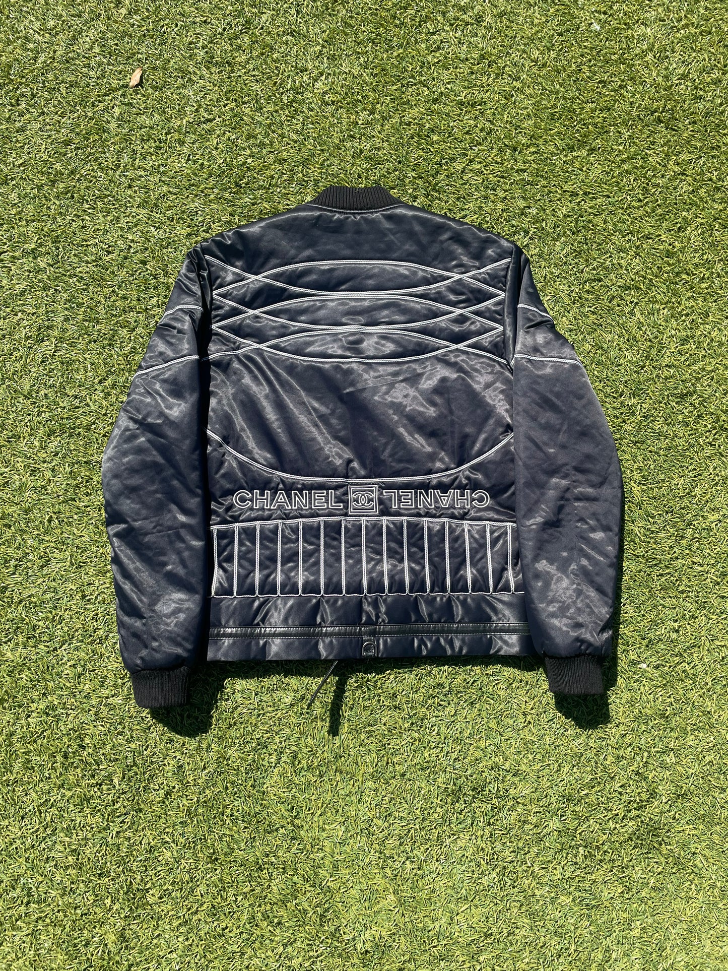 FW2006 Chanel Sport Contrast Stitching Satin Padded Bomber Jacket