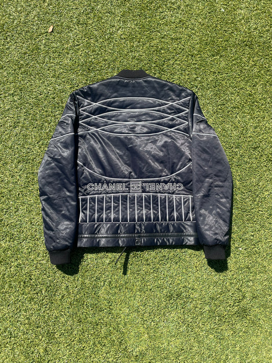 FW2006 Chanel Sport Contrast Stitching Satin Padded Bomber Jacket
