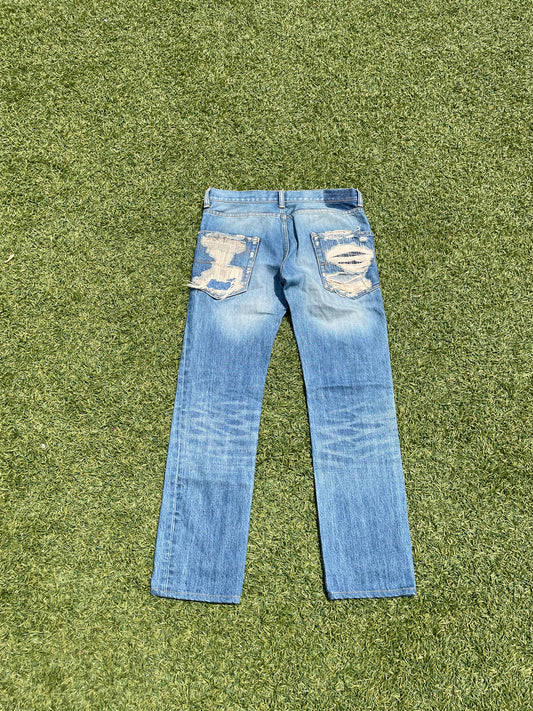 AW05 “Arts & Crafts” - Undercover Distressed Zig Zag Stitch Denim