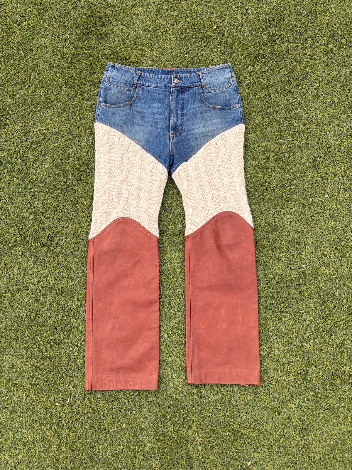 AW20 Telfar Hybrid Triple Panel Leather Straight Leg Denim