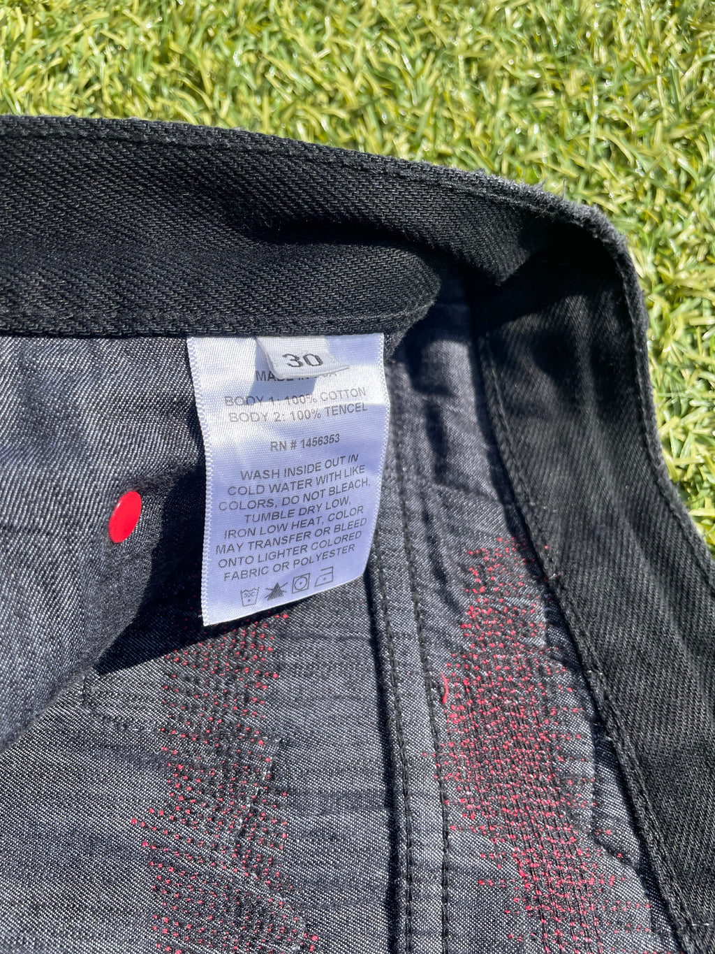 Endless Black/Red Distressed Scab Denim