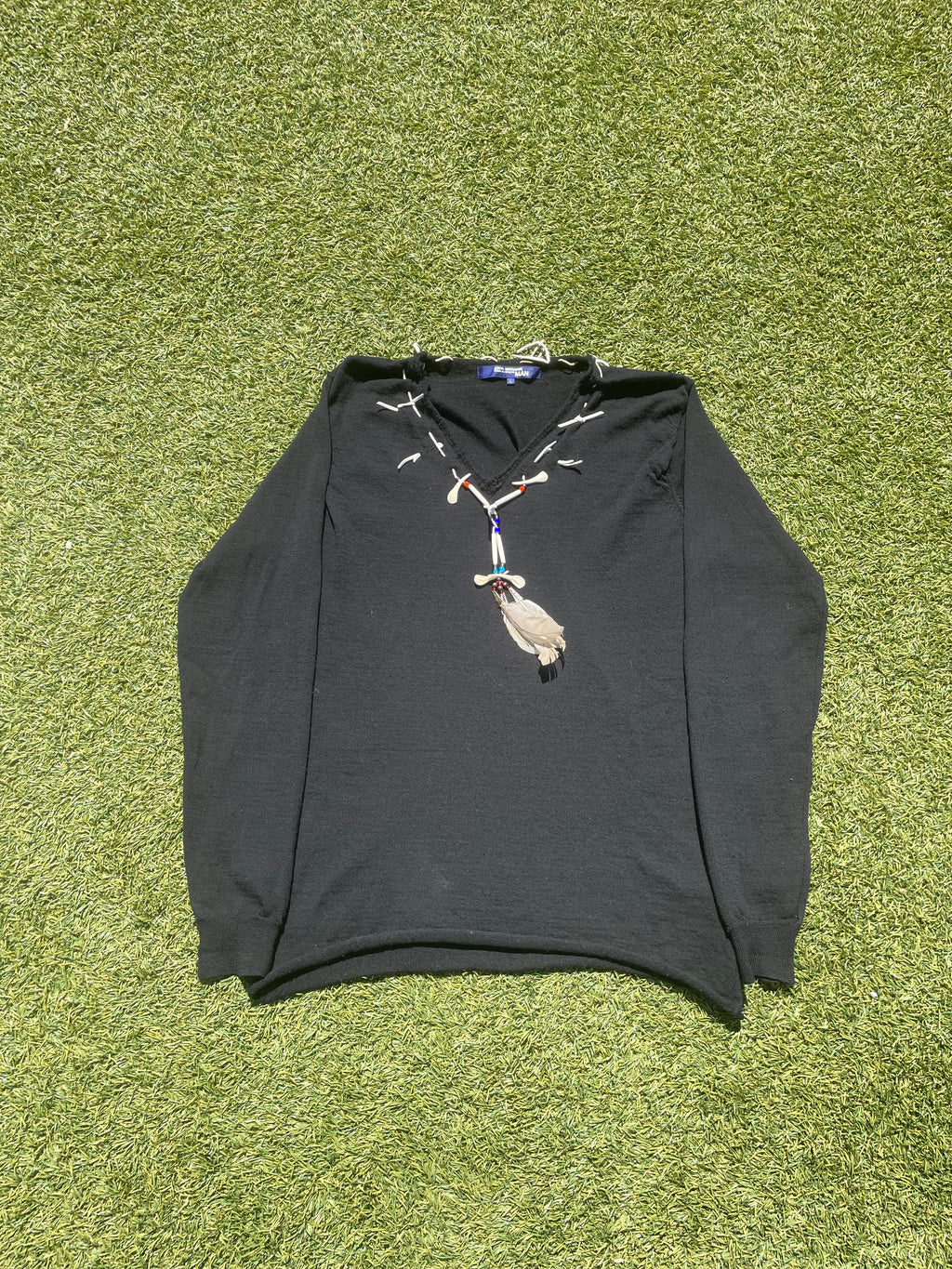 AD2003 Junya Watanabe Tribal Feather Necklace Wool Knit Sweater 🪶