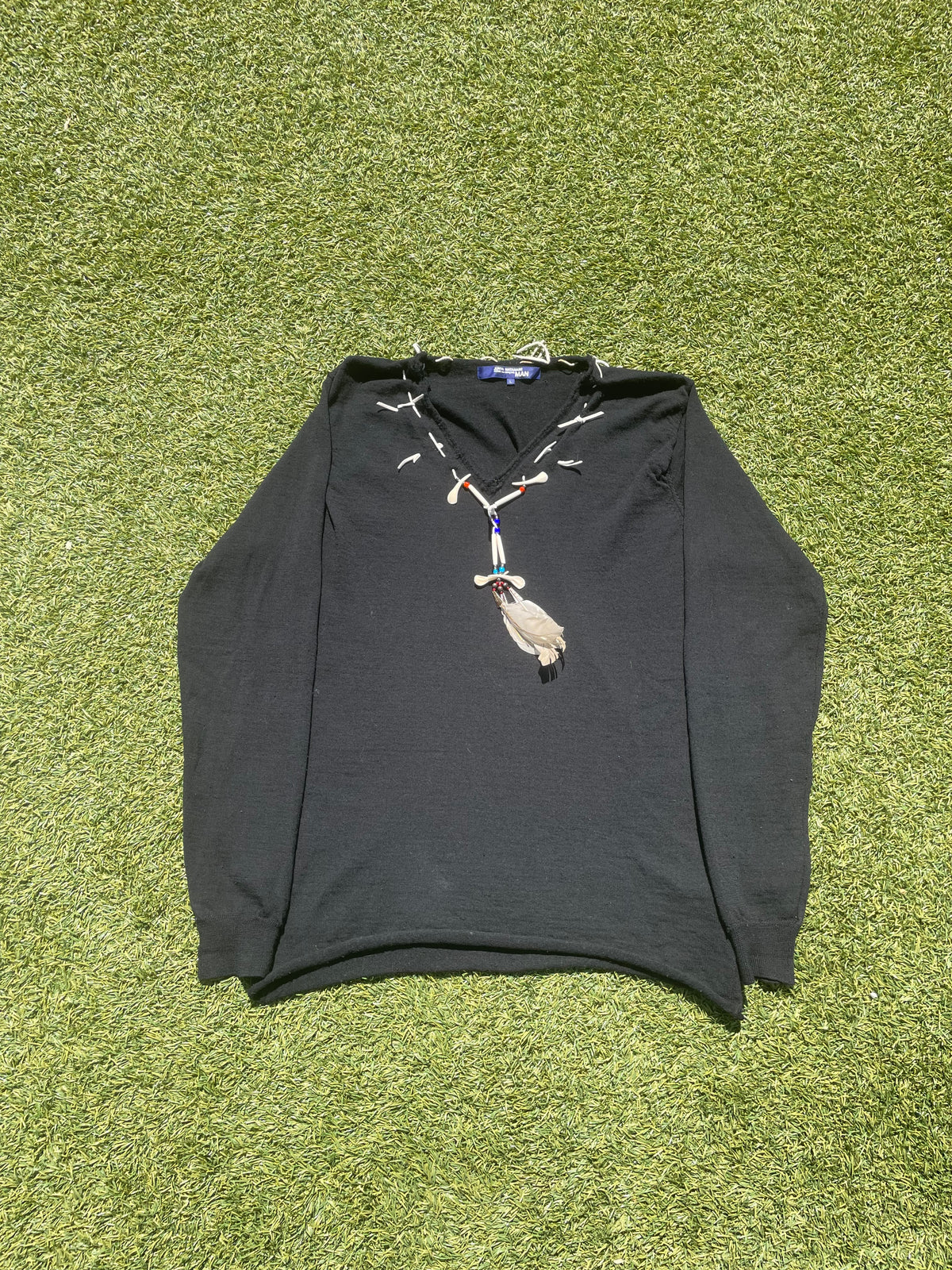 AD2003 Junya Watanabe Tribal Feather Necklace Wool Knit Sweater 🪶