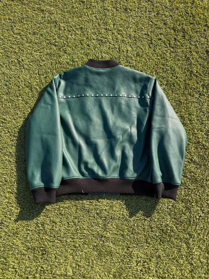 AFB Green Studded Leather Bomber Jacket