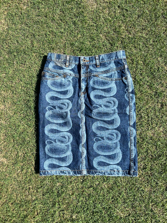 1990s Hysteric Glamour Snake Print Denim Skirt