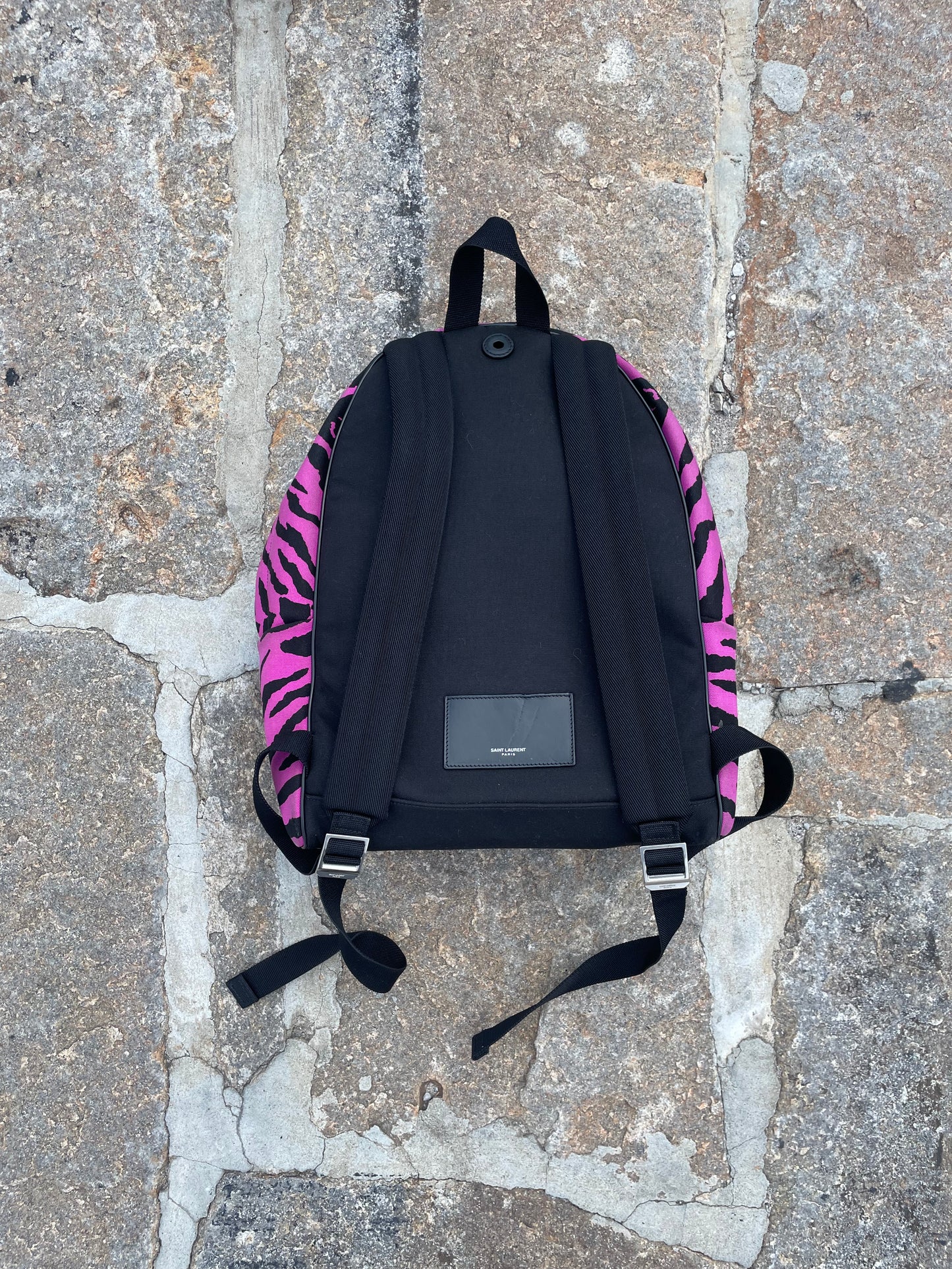 Saint Laurent Pink Tiger Print City Canvas Backpack