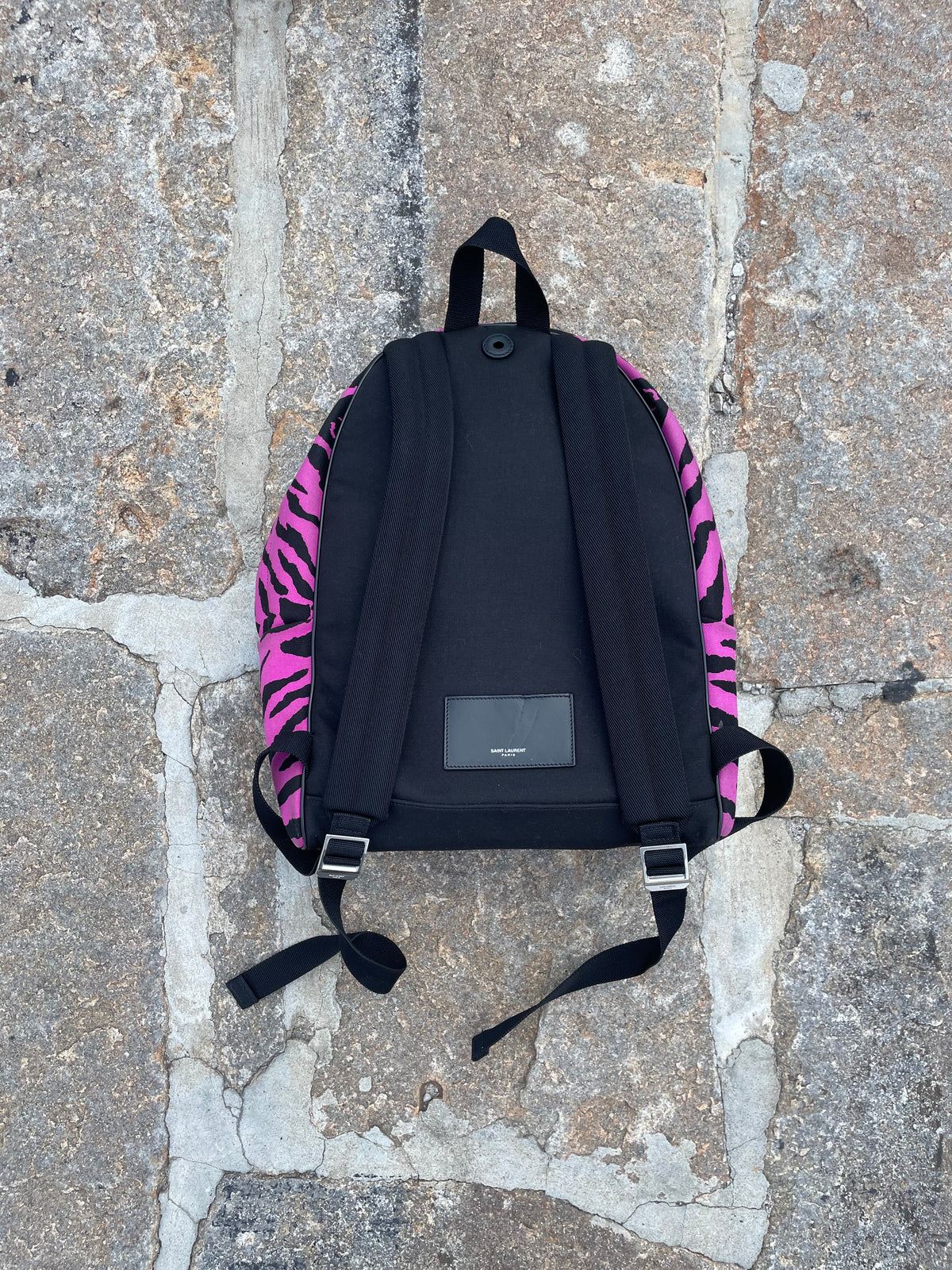 Saint Laurent Pink Tiger Print City Canvas Backpack