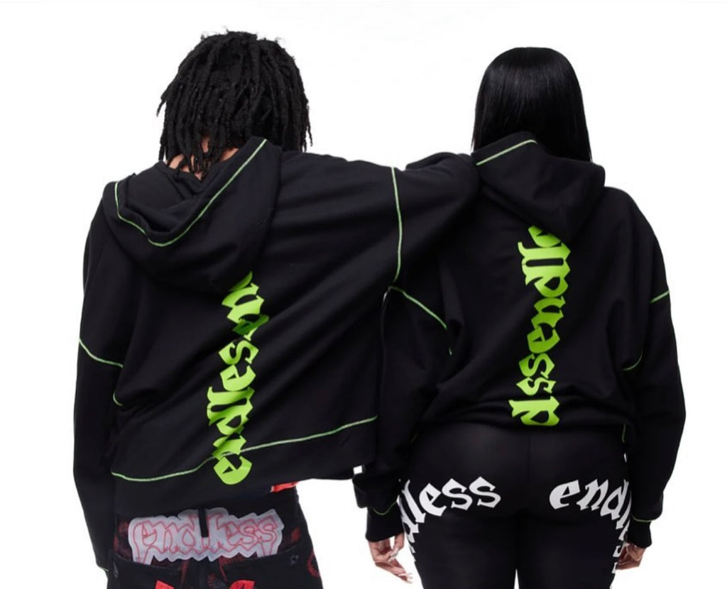 Endless Black/Red Distressed Scab Denim