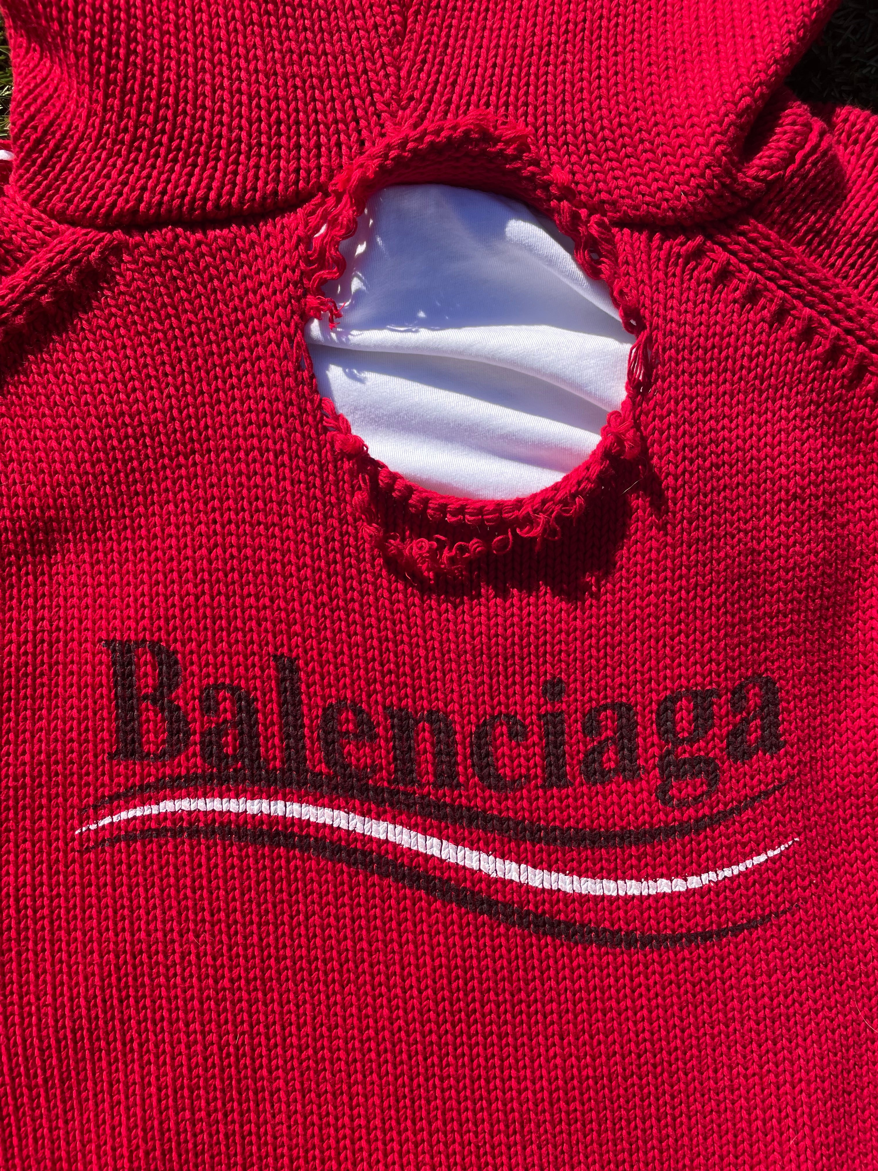 FW21 Balenciaga Double Layered Distressed Knit Campaign Sweater