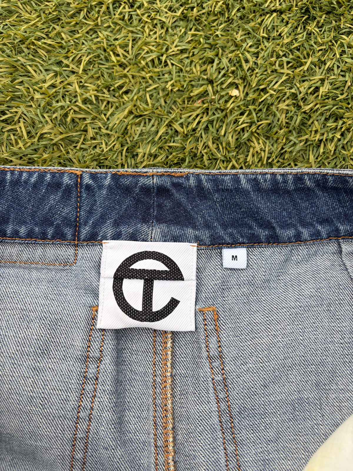 AW20 Telfar Hybrid Triple Panel Leather Straight Leg Denim