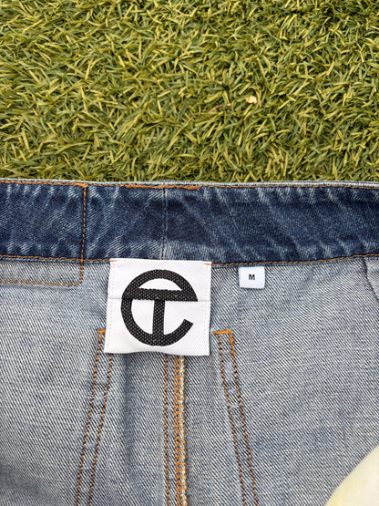 AW17 Telfar Hybrid Triple Panel Leather Straight Leg Denim