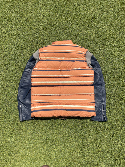 AW14 Undercover Hybrid Leather Sleeve Stripe Nylon Puffer Jacket