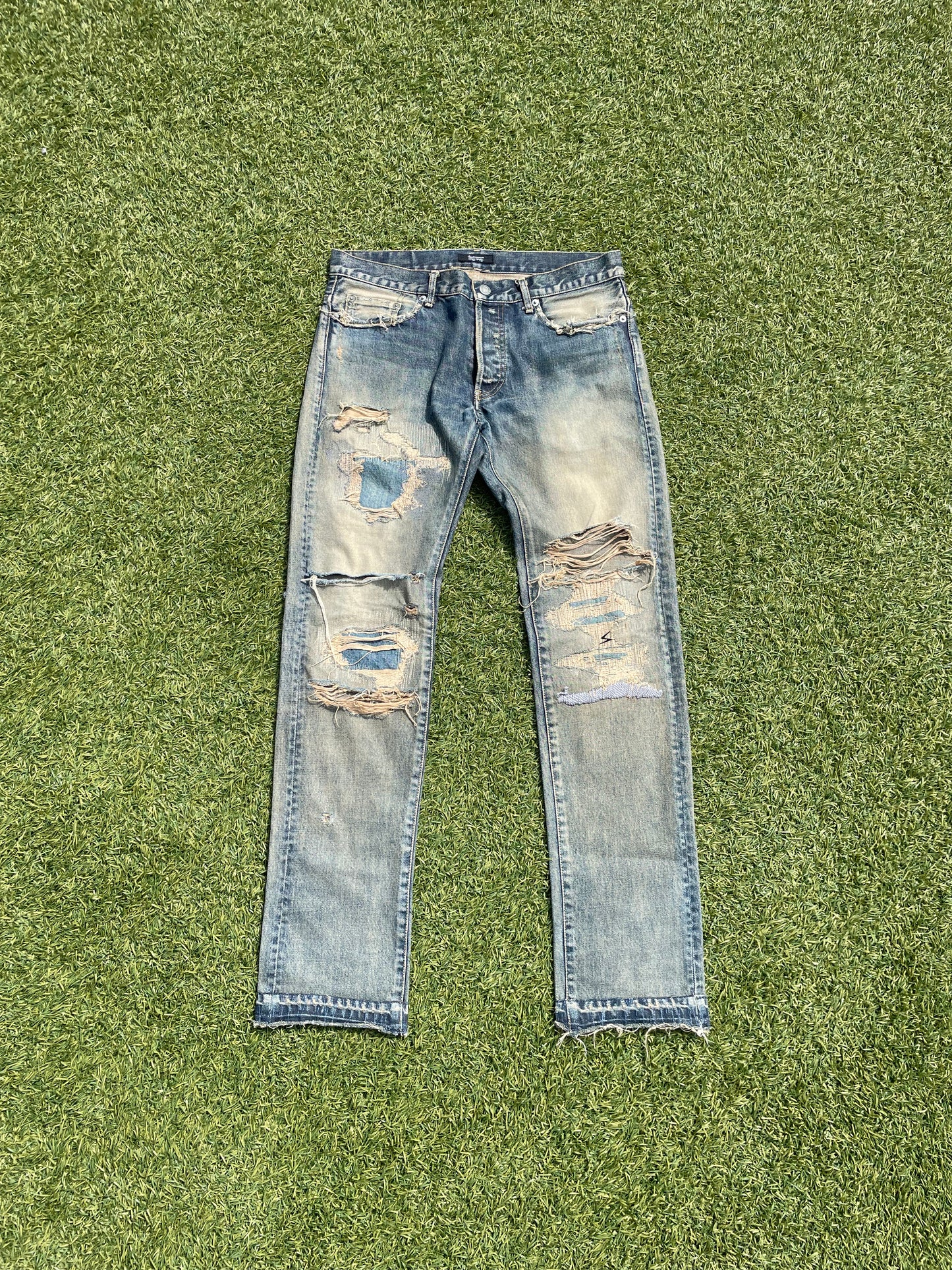 SS10 Undercover ‘68’ Silver Yarn Distressed Denim