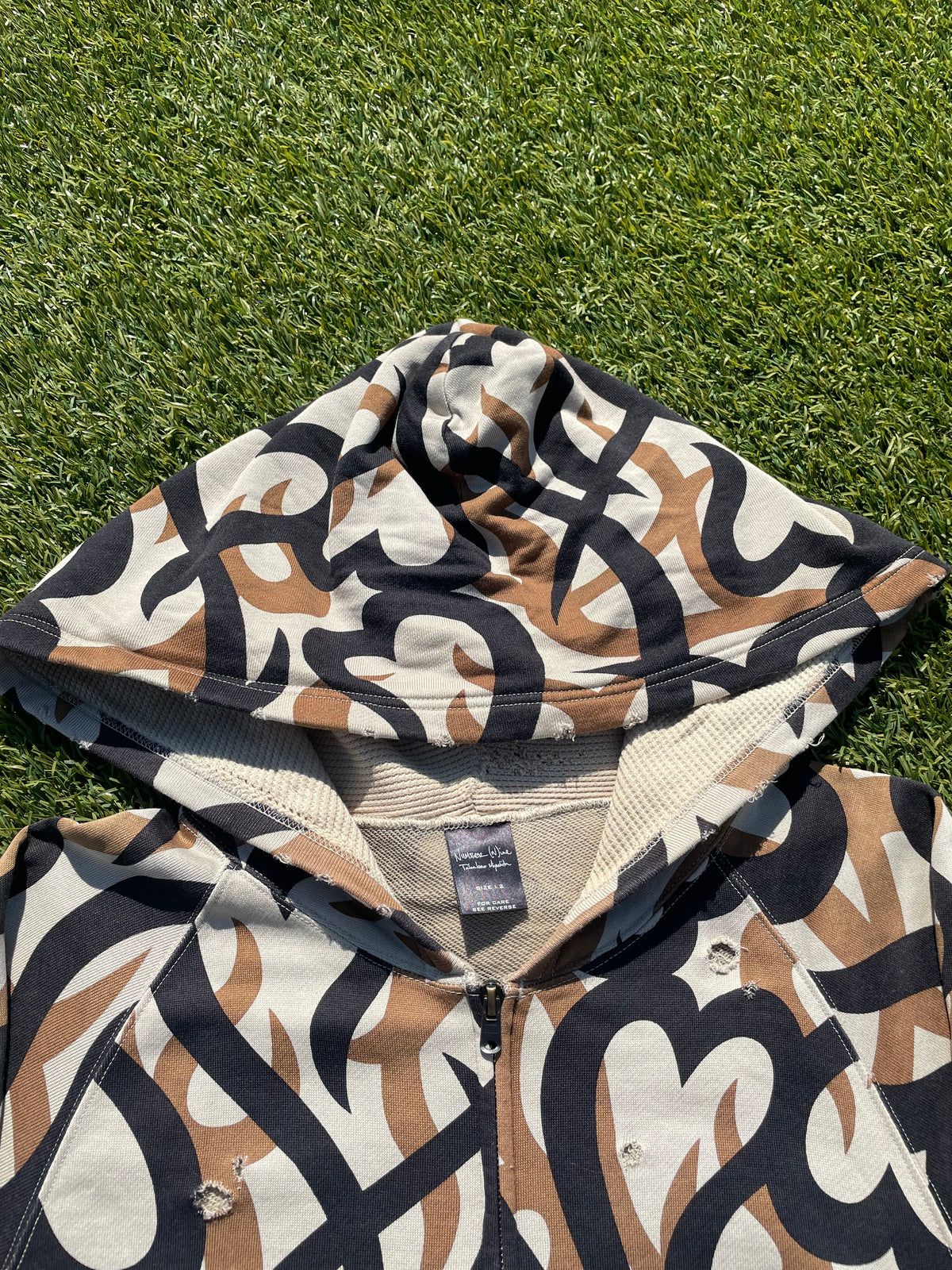 AW04 “Give Peace A Chance” - Number (N)ine Tribal Heart Camo Distressed Zip Up Hoodie