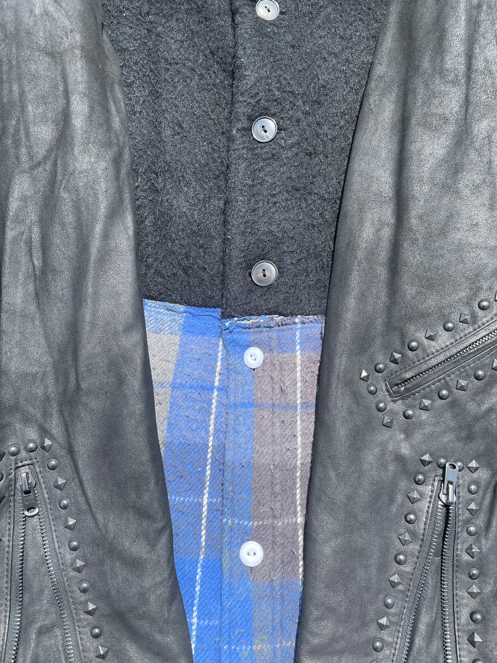 AW05 “The High Streets” - Number (N)ine Hybrid Leather Studded Sleeve Wool Jacket
