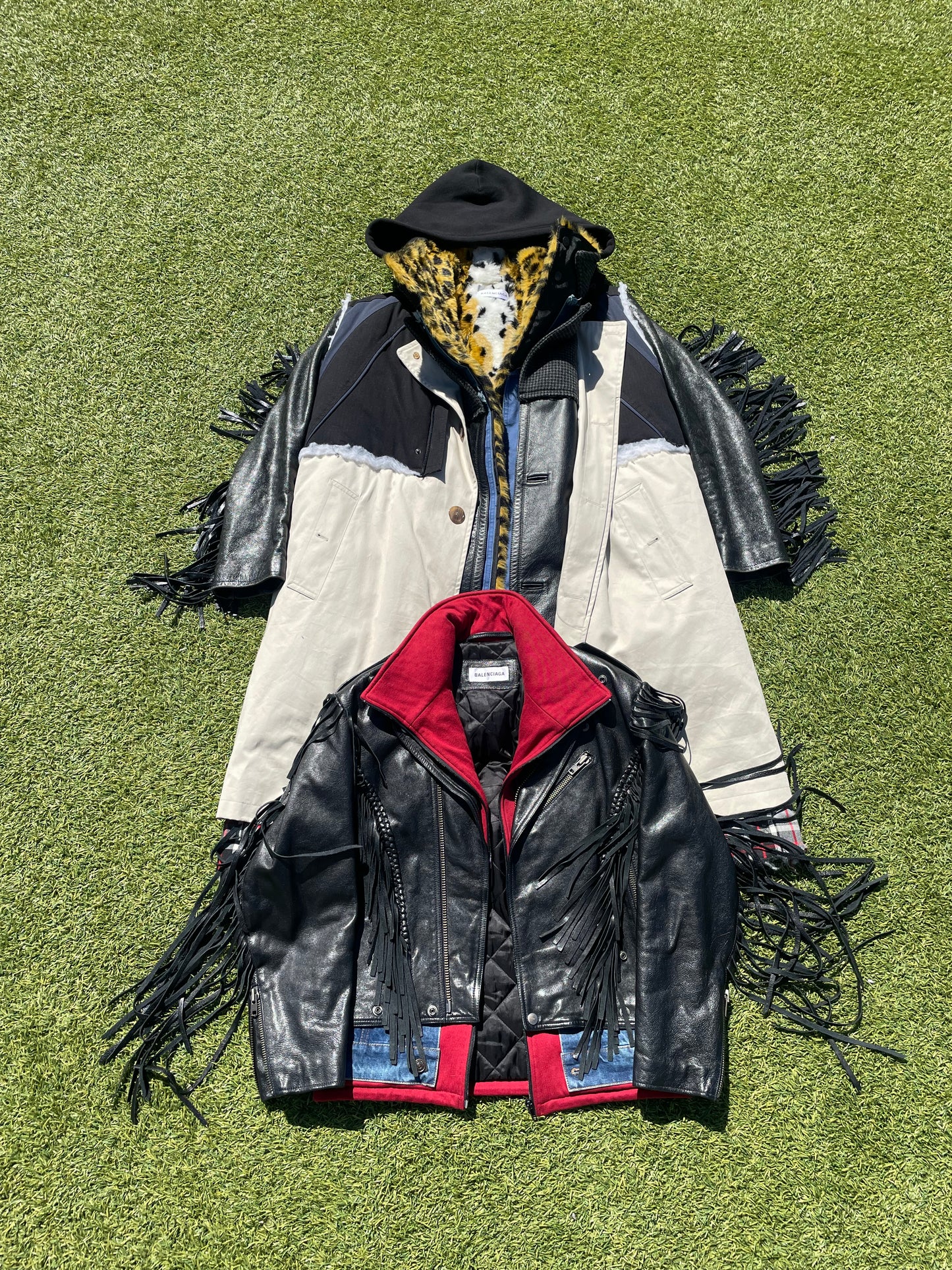 AW18 Balenciaga 7 Layer Hybrid Leather Leopard Fur Trench Coat