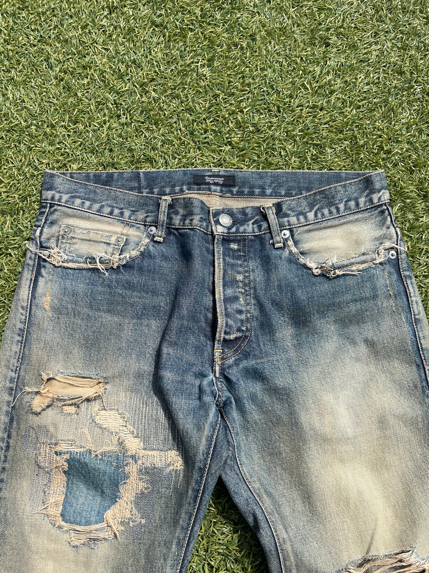 SS10 Undercover ‘68’ Silver Yarn Distressed Denim