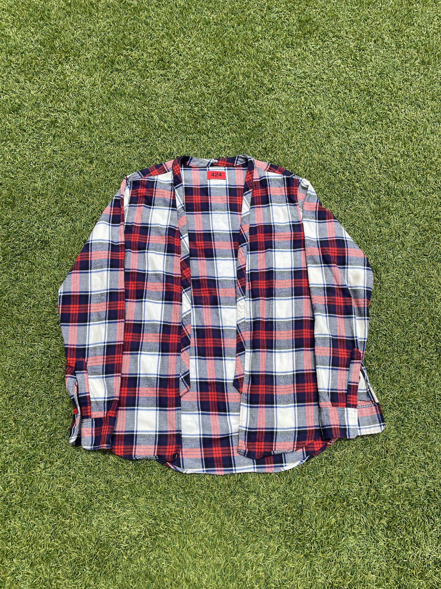 SS16 424 Red Checkered Kimono Buttonless Flannel