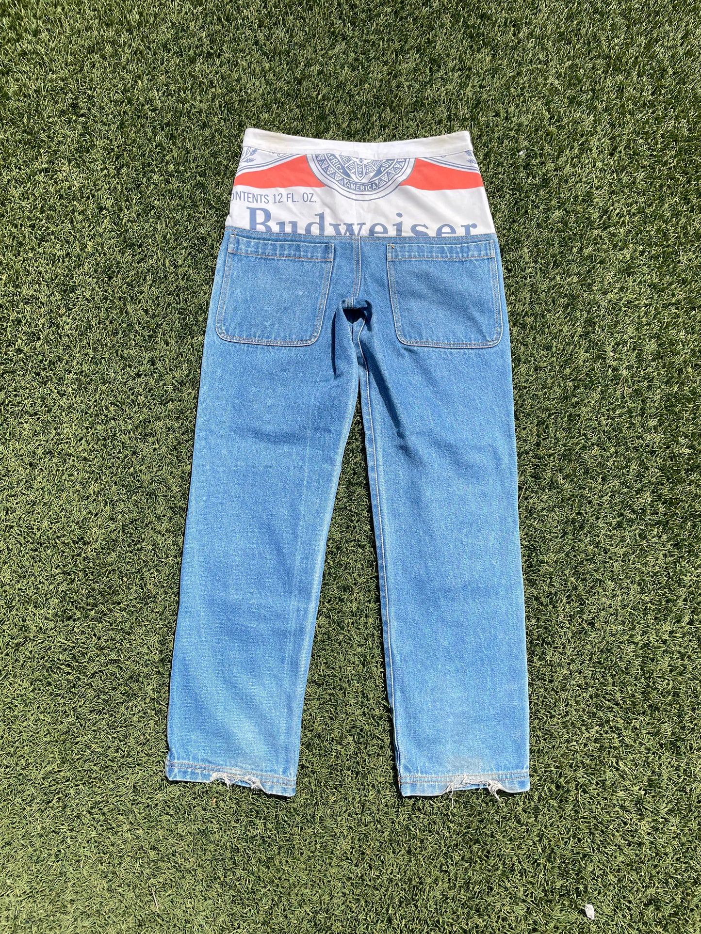 SS19 Telfar Drop Waist ‘Budweiser’ Hybrid Denim