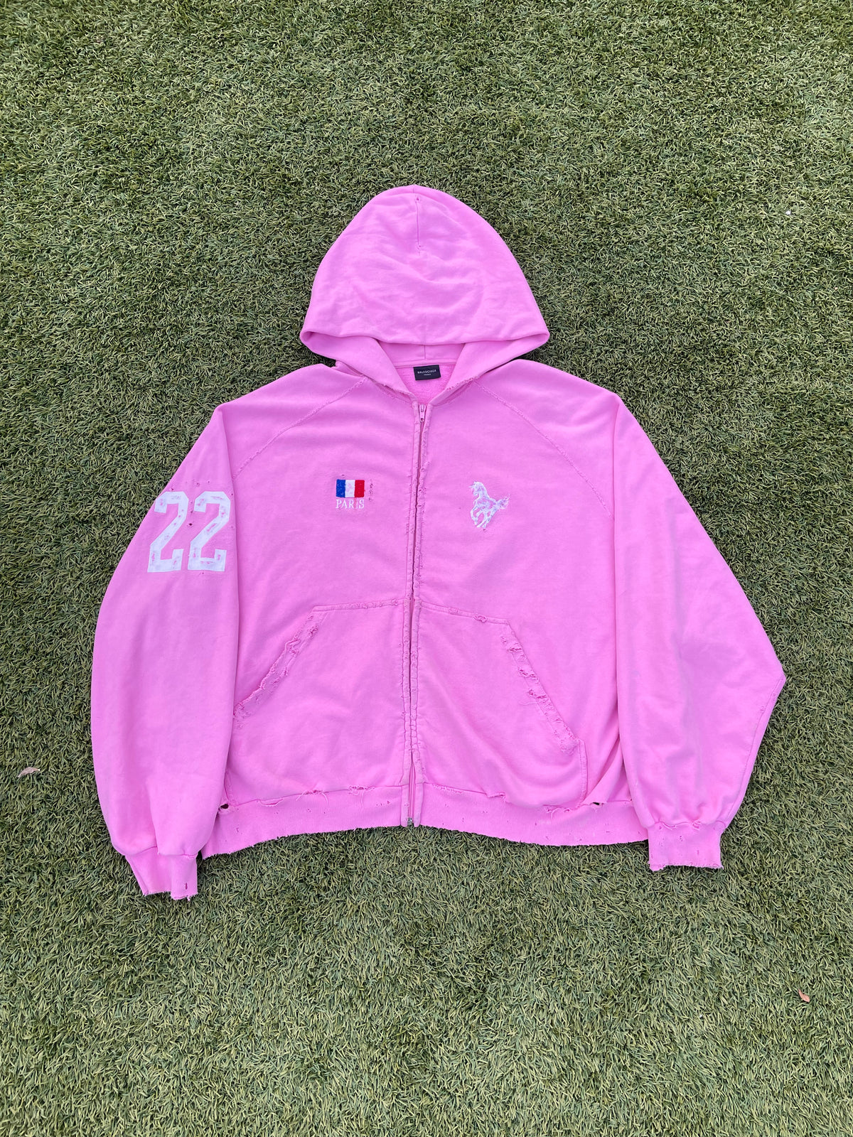 FW22 360* Snowstorm - Balenciaga Polo Pink Distressed Zip Up 