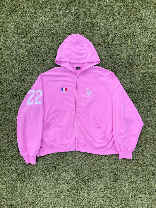 FW22 360* Snowstorm - Balenciaga Polo Pink Distressed Zip Up Hoodie