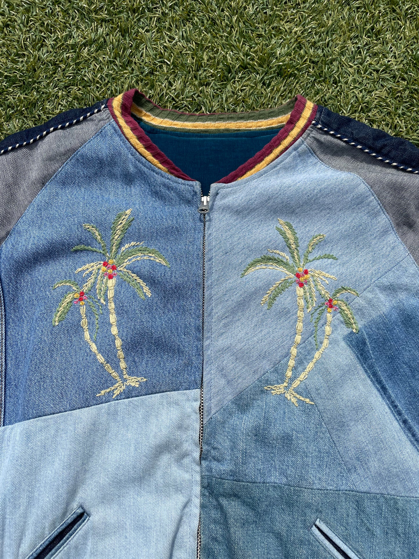 Kapital Palm Tree Reconstructed Reversible Denim Bomber Jacket 🌴